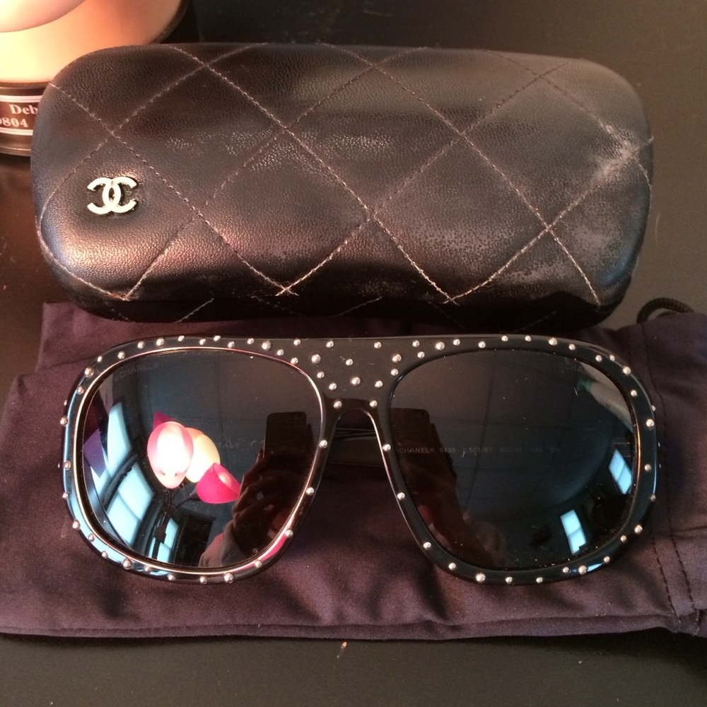 COPY - Chanel black plastic sunglasses with silver studs